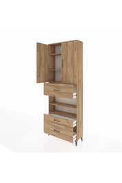 Arges Dolap 5 Raflı 3 Çekmeceli 2 Kapaklı 88x30x243 Çam-Çam