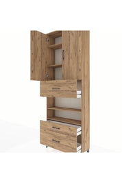 Arges Dolap 5 Raflı 3 Çekmeceli 2 Kapaklı 88x30x243 Çam-Çam