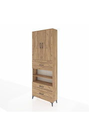 Arges Dolap 5 Raflı 3 Çekmeceli 2 Kapaklı 88x30x243 Çam-Çam