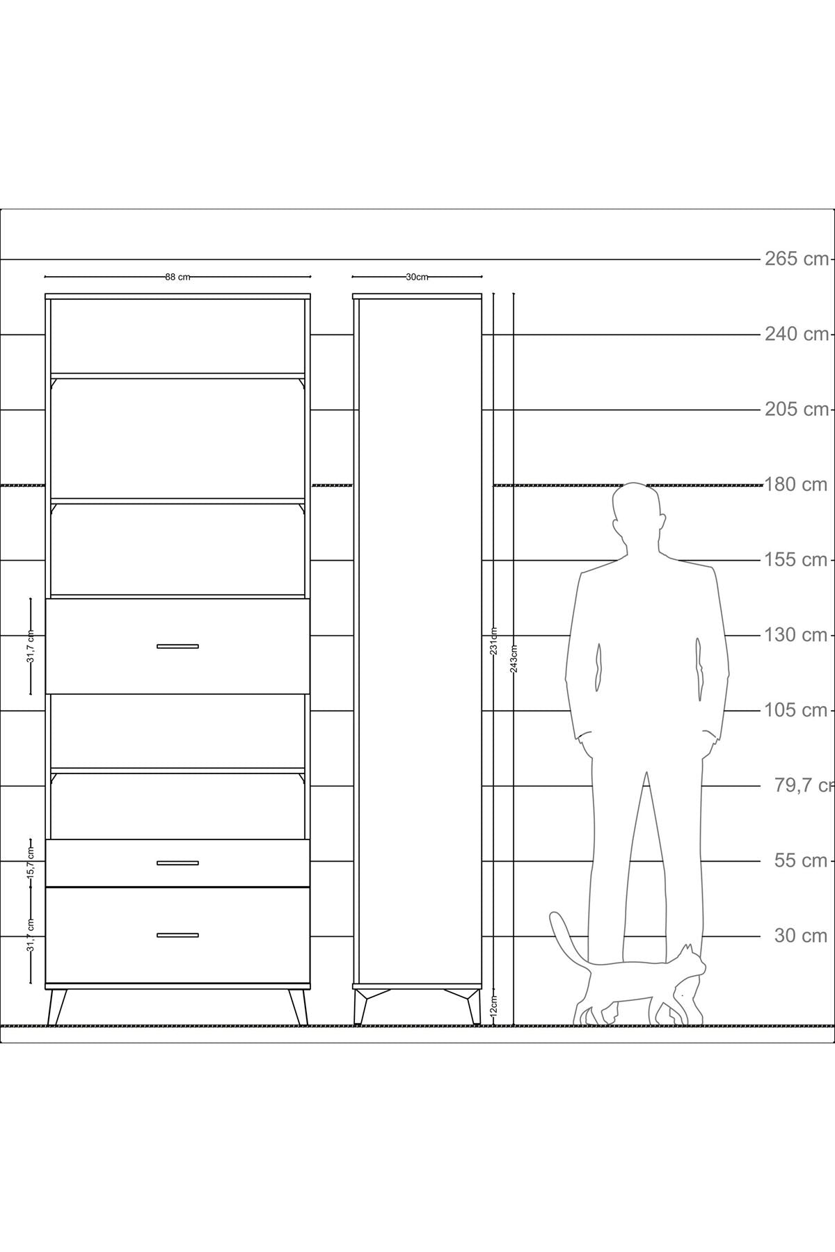 Arges Dolap 5 Raflı 3 Çekmeceli 88x30x243 Aytaşı-Antrasit