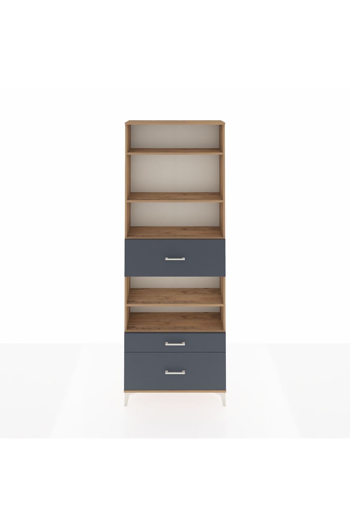 Arges Dolap 5 Raflı 3 Çekmeceli 88x30x243 Çam-Antrasit