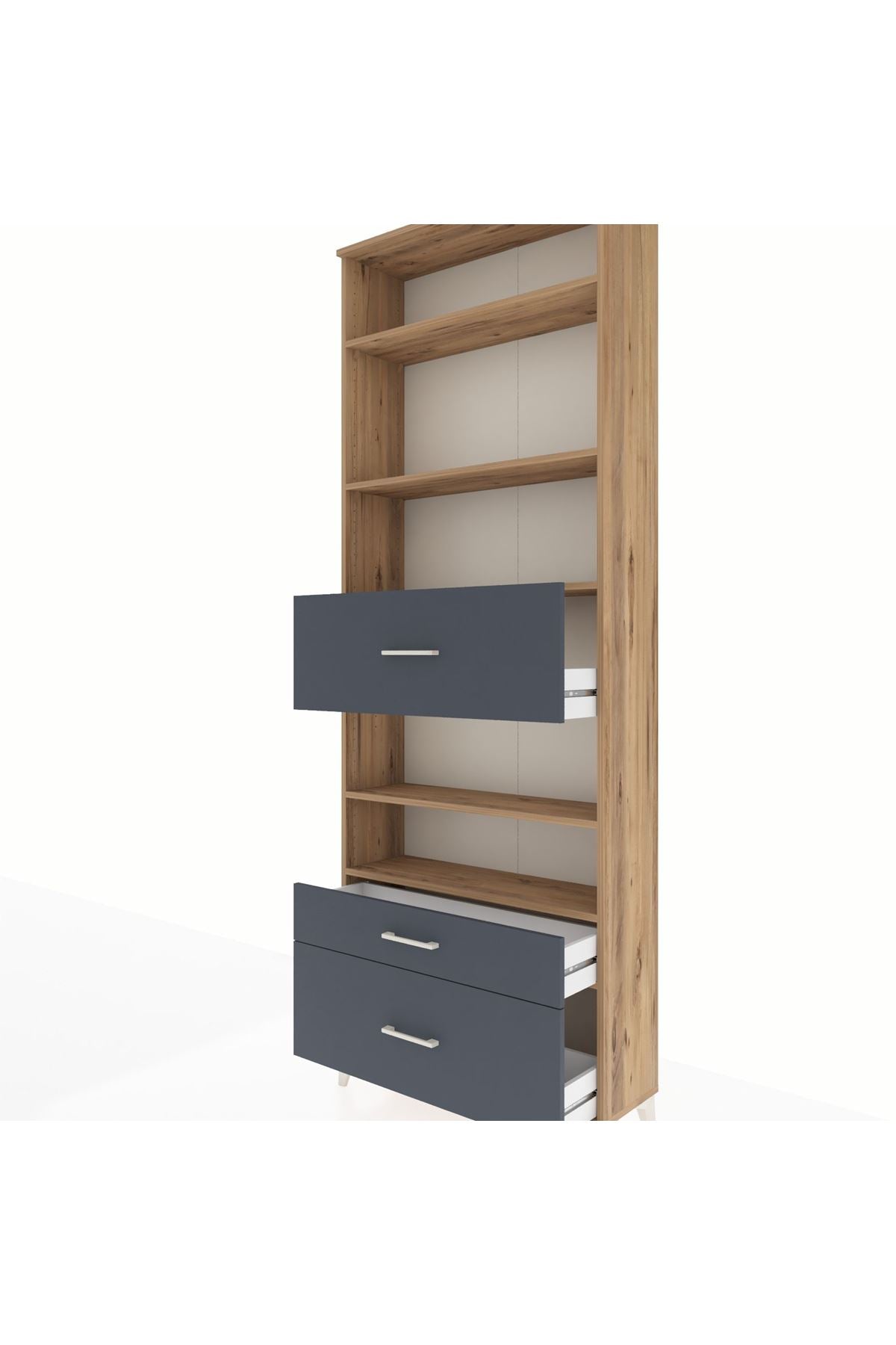 Arges Dolap 5 Raflı 3 Çekmeceli 88x30x243 Çam-Antrasit