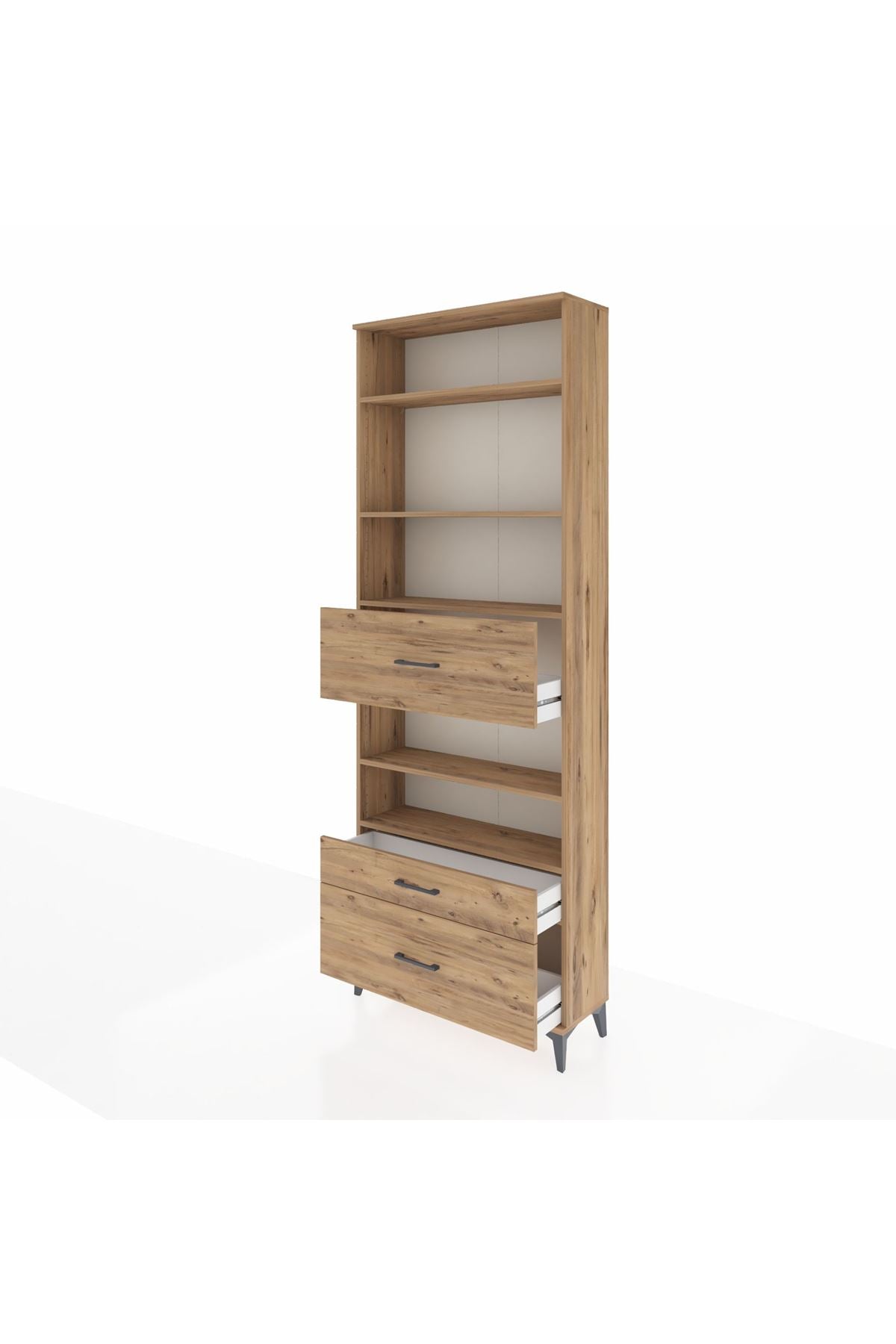 Arges Dolap 5 Raflı 3 Çekmeceli 88x30x243 Çam-Çam