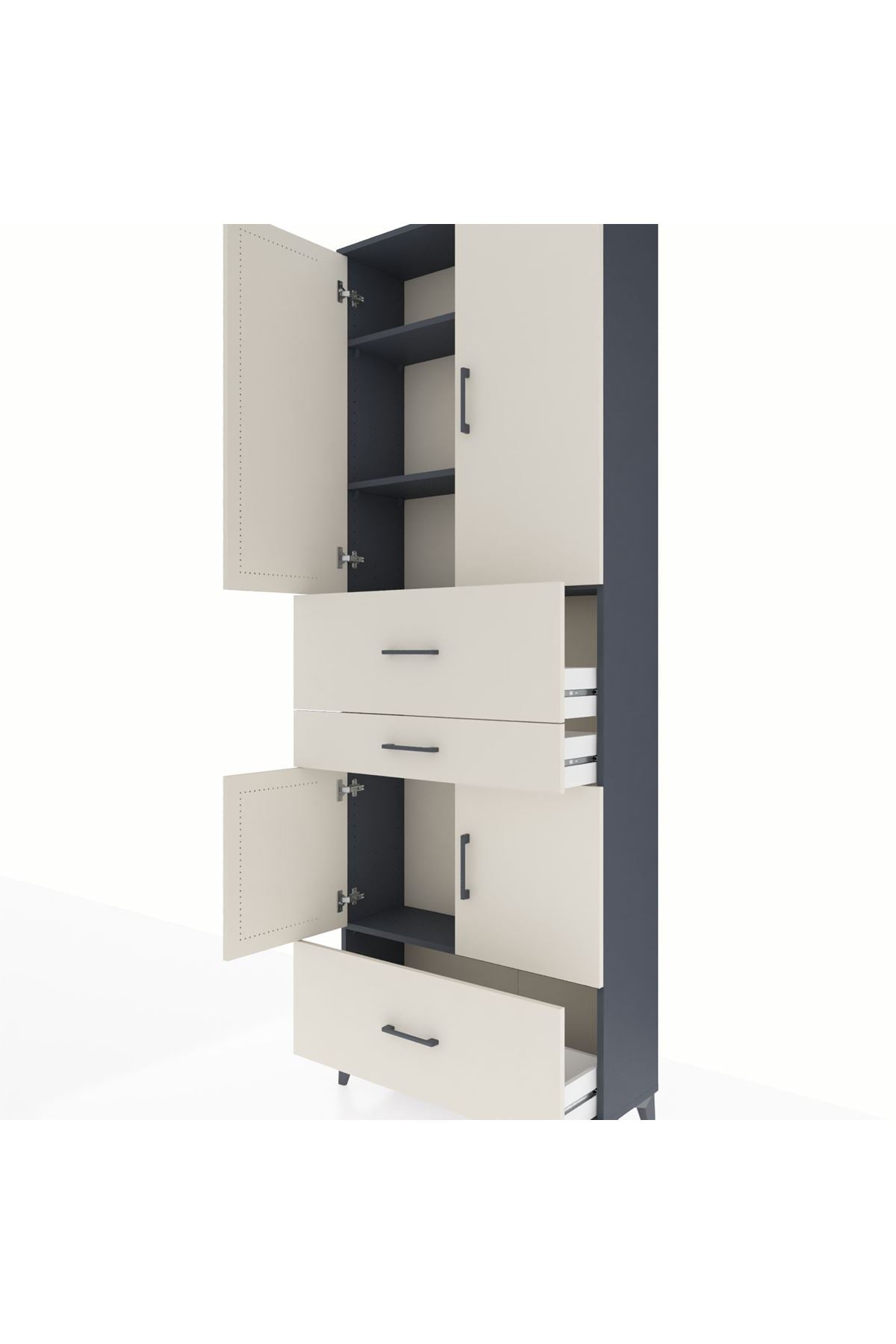 Arges Dolap 4 Raflı 3 Çekmeceli 4 Kapaklı 88x30x243 Antrasit-Aytaşı