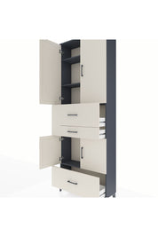 Arges Dolap 4 Raflı 3 Çekmeceli 4 Kapaklı 88x30x243 Antrasit-Aytaşı