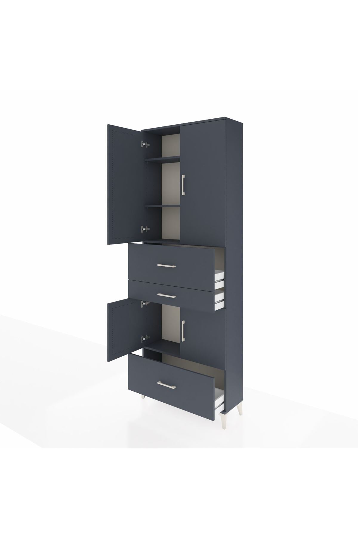 Arges Dolap 4 Raflı 3 Çekmeceli 4 Kapaklı 88x30x243 Antrasit-Antrasit