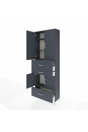 Arges Dolap 4 Raflı 3 Çekmeceli 4 Kapaklı 88x30x243 Antrasit-Antrasit