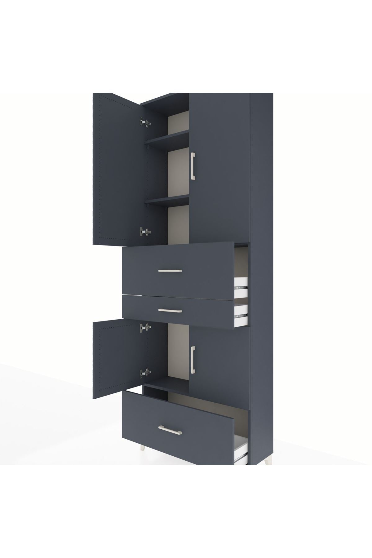 Arges Dolap 4 Raflı 3 Çekmeceli 4 Kapaklı 88x30x243 Antrasit-Antrasit