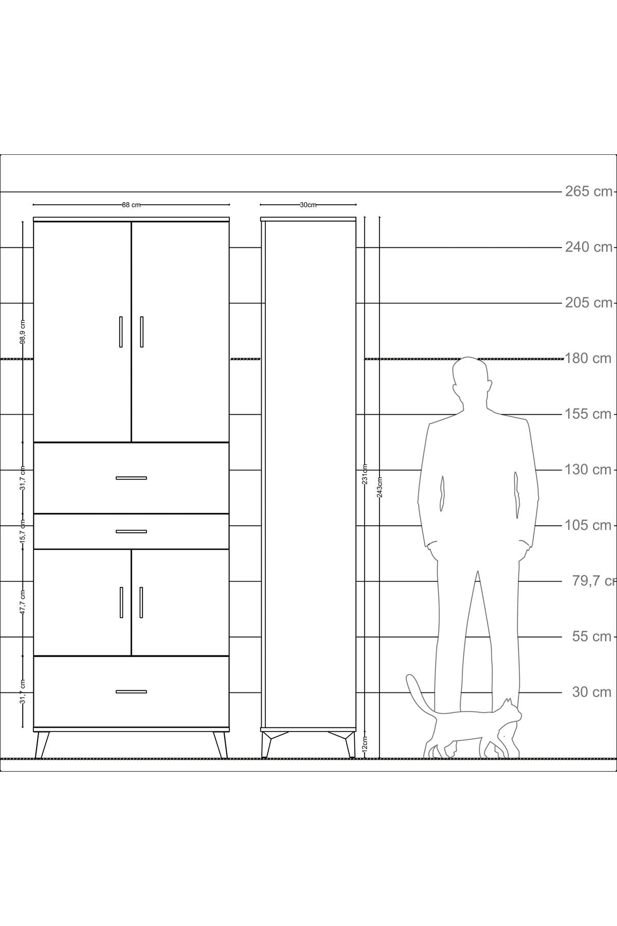 Arges Dolap 4 Raflı 3 Çekmeceli 4 Kapaklı 88x30x243 Antrasit-Antrasit