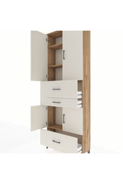 Arges Dolap 4 Raflı 3 Çekmeceli 4 Kapaklı 88x30x243 Çam-Aytaşı
