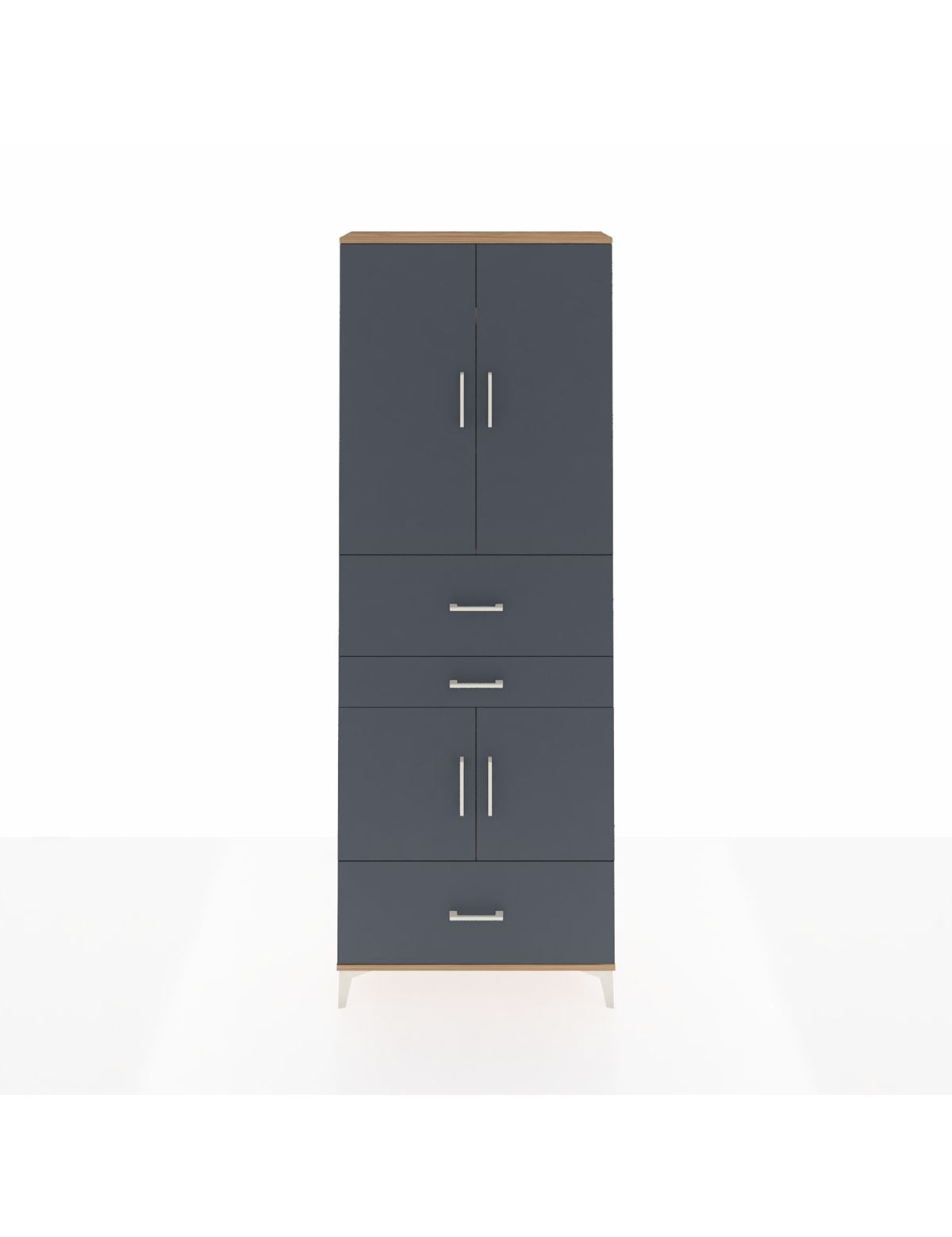 Arges Dolap 4 Raflı 3 Çekmeceli 4 Kapaklı 88x30x243 Çam-Antrasit