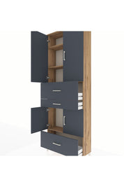 Arges Dolap 4 Raflı 3 Çekmeceli 4 Kapaklı 88x30x243 Çam-Antrasit