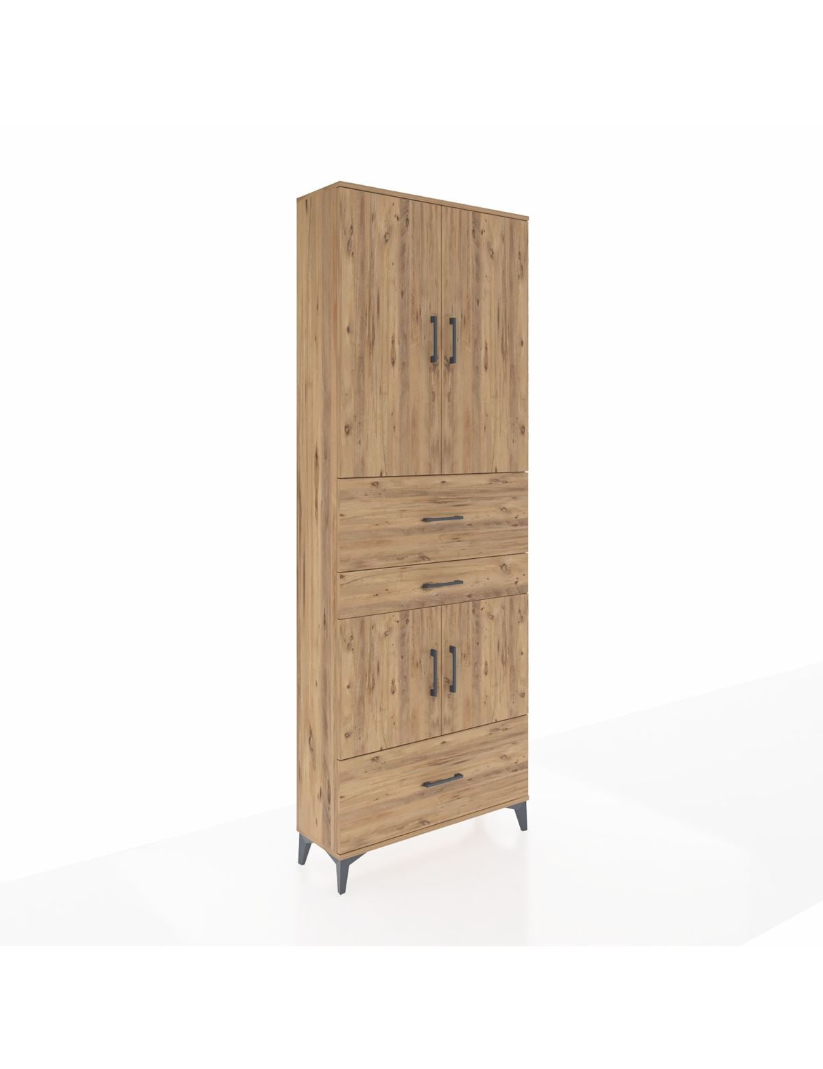 Arges Dolap 4 Raflı 3 Çekmeceli 4 Kapaklı 88x30x243 Çam-Çam