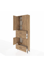 Arges Dolap 4 Raflı 3 Çekmeceli 4 Kapaklı 88x30x243 Çam-Çam