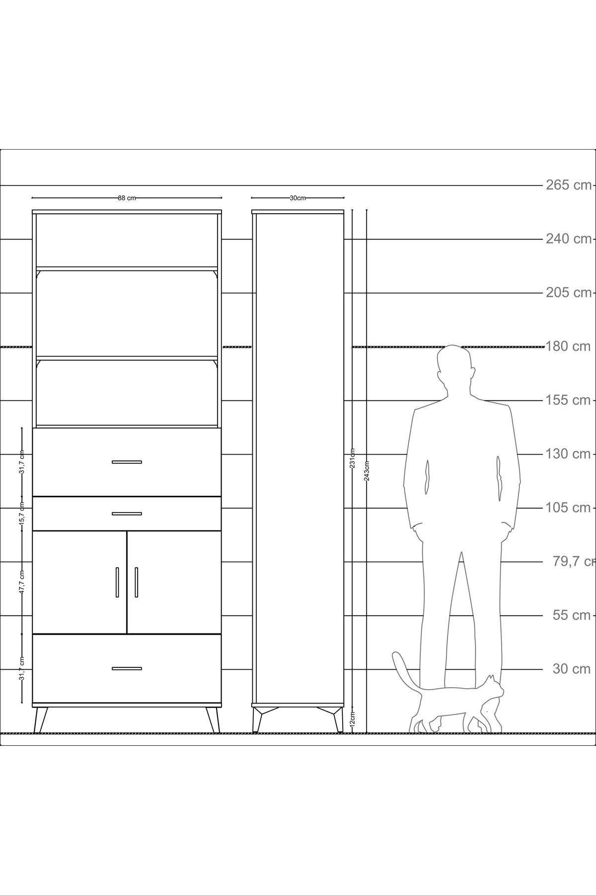 Arges Dolap 4 Raflı 3 Çekmeceli 2 Kapaklı 88x30x243 Aytaşı-Antrasit