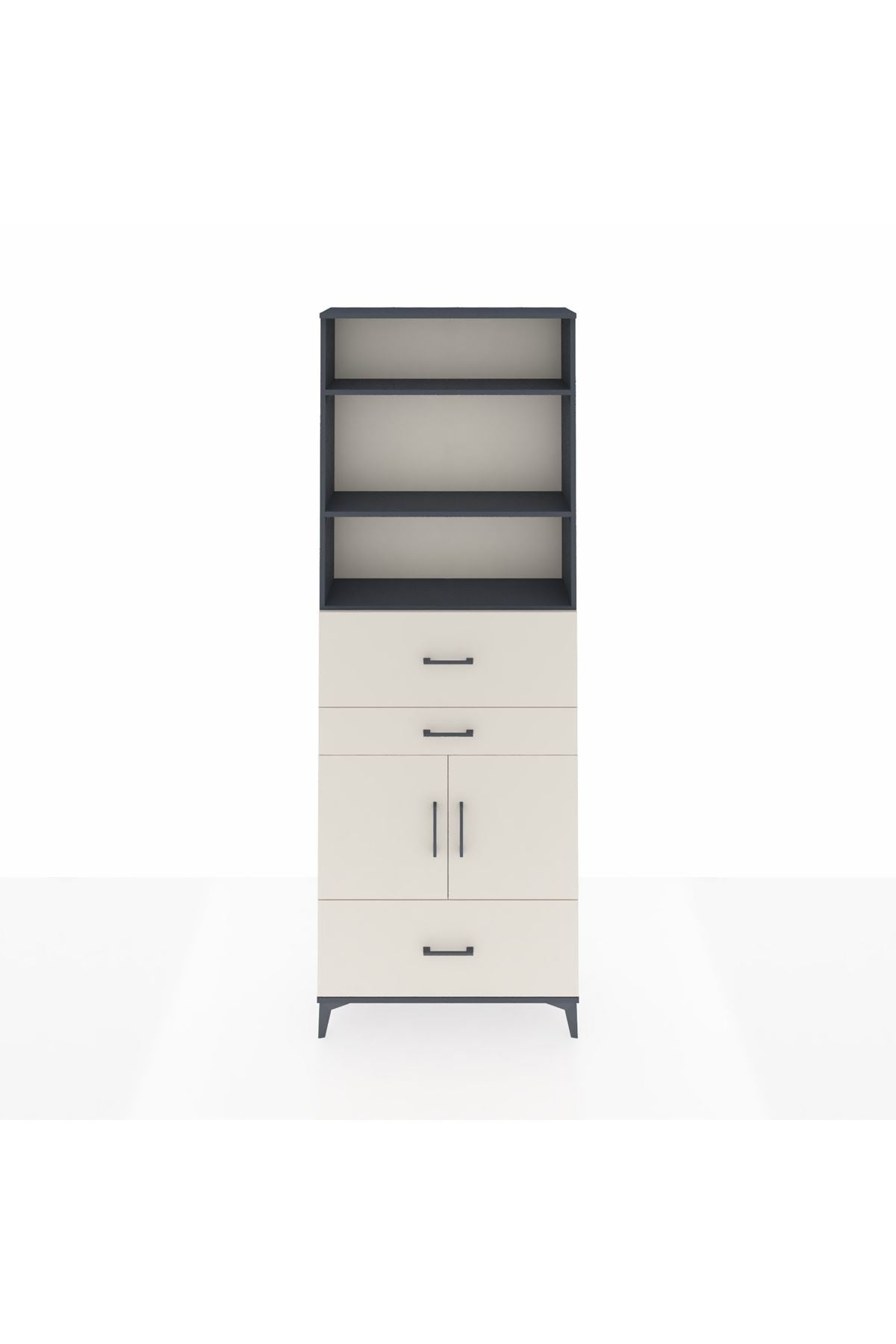 Arges Dolap 4 Raflı 3 Çekmeceli 2 Kapaklı 88x30x243 Antrasit-Aytaşı