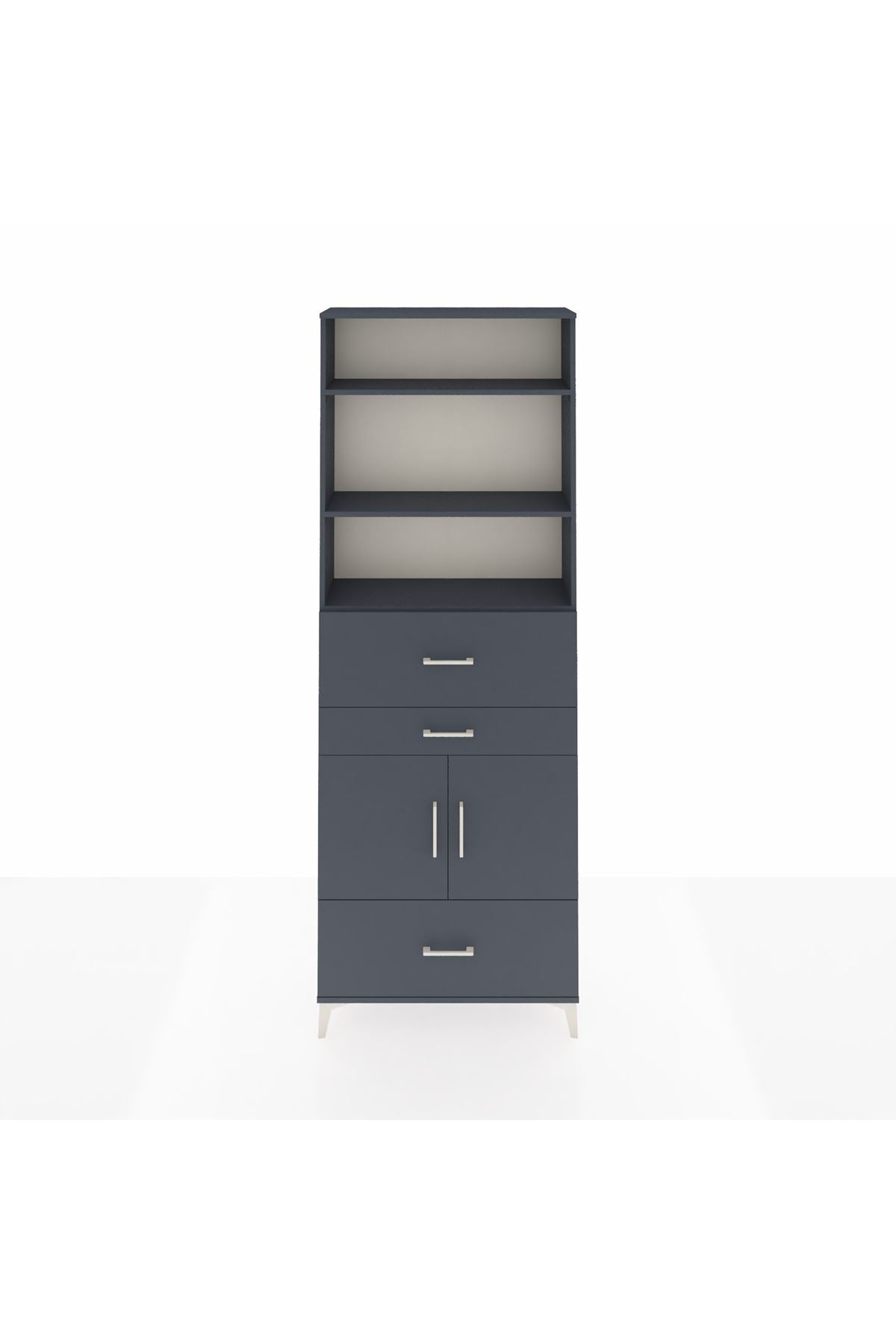 Arges Dolap 4 Raflı 3 Çekmeceli 2 Kapaklı 88x30x243 Antrasit-Antrasit