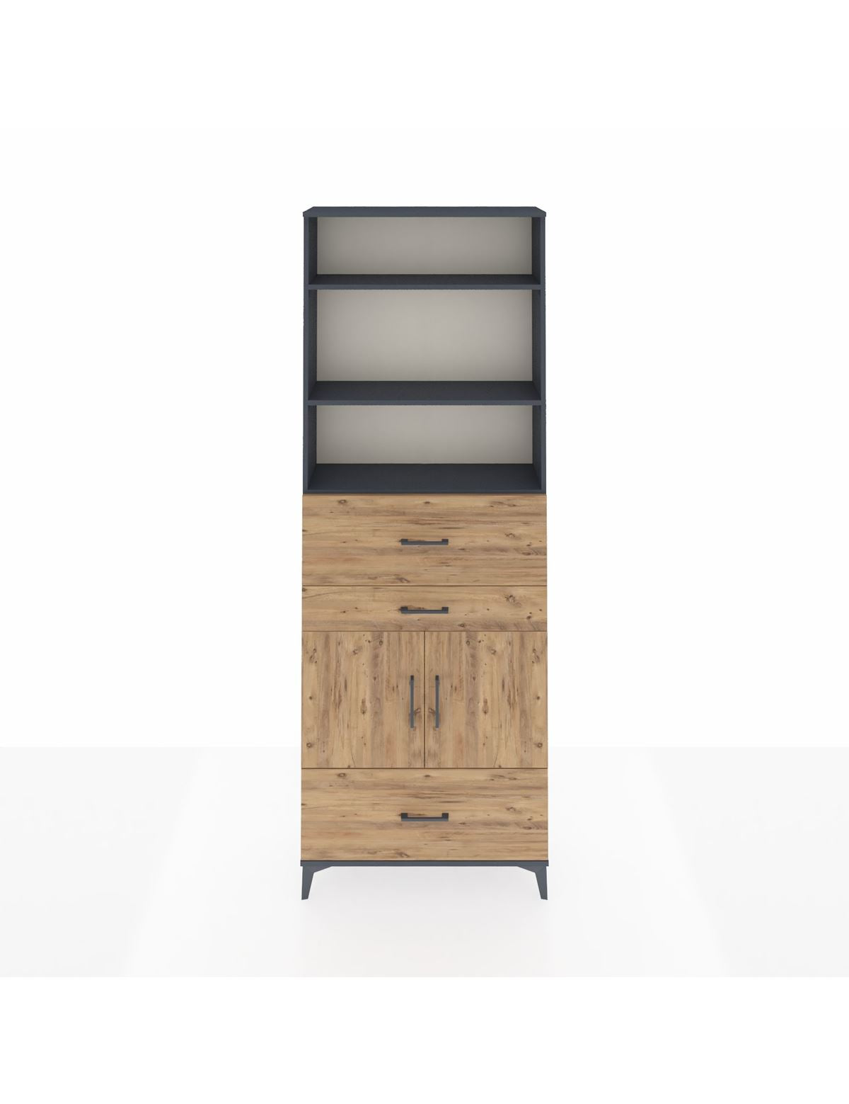 Arges Dolap 4 Raflı 3 Çekmeceli 2 Kapaklı 88x30x243 Antrasit-Çam