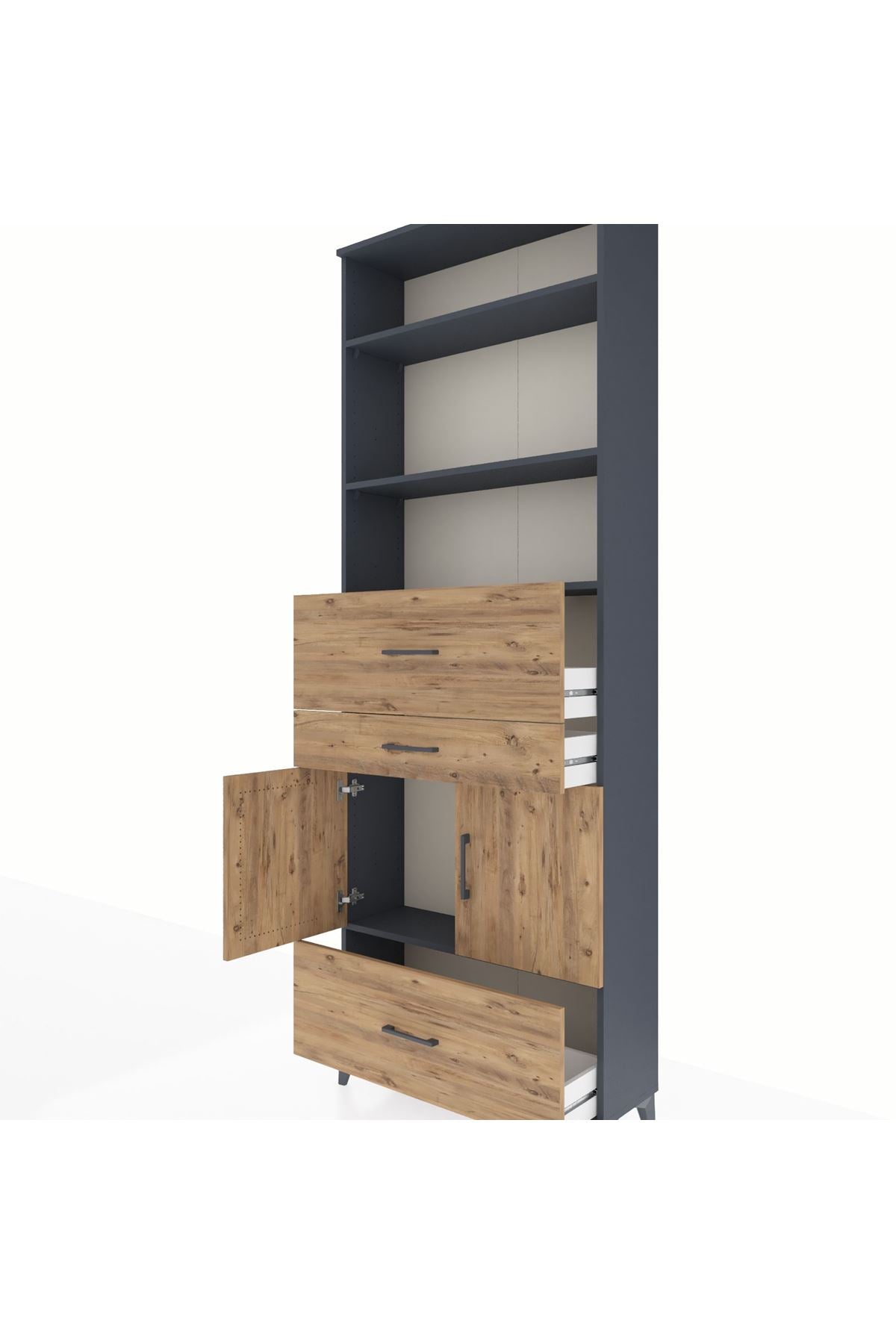 Arges Dolap 4 Raflı 3 Çekmeceli 2 Kapaklı 88x30x243 Antrasit-Çam