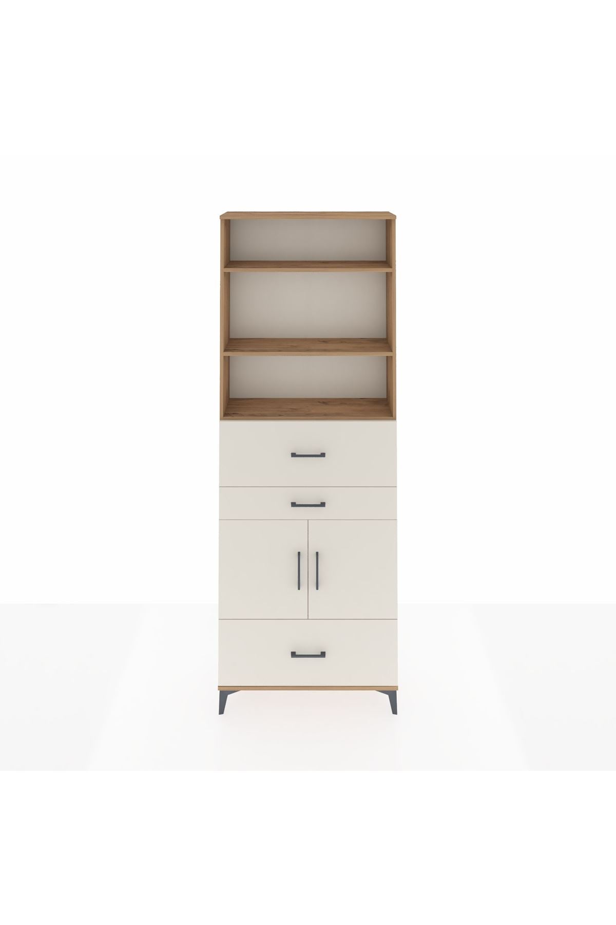 Arges Dolap 4 Raflı 3 Çekmeceli 2 Kapaklı 88x30x243 Çam-Aytaşı