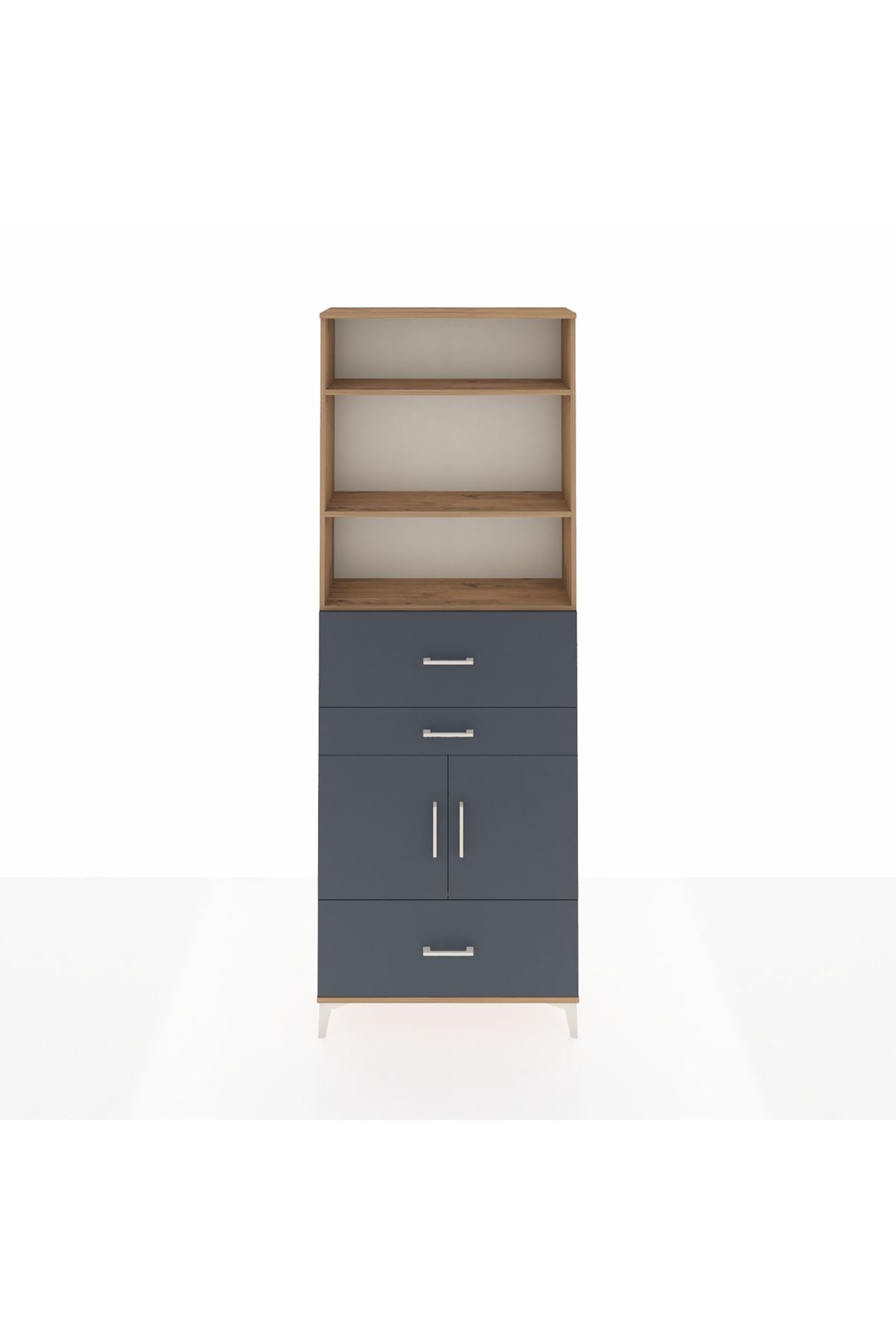 Arges Dolap 4 Raflı 3 Çekmeceli 2 Kapaklı 88x30x243 Çam-Antrasit