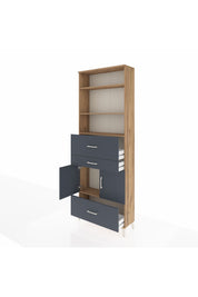 Arges Dolap 4 Raflı 3 Çekmeceli 2 Kapaklı 88x30x243 Çam-Antrasit