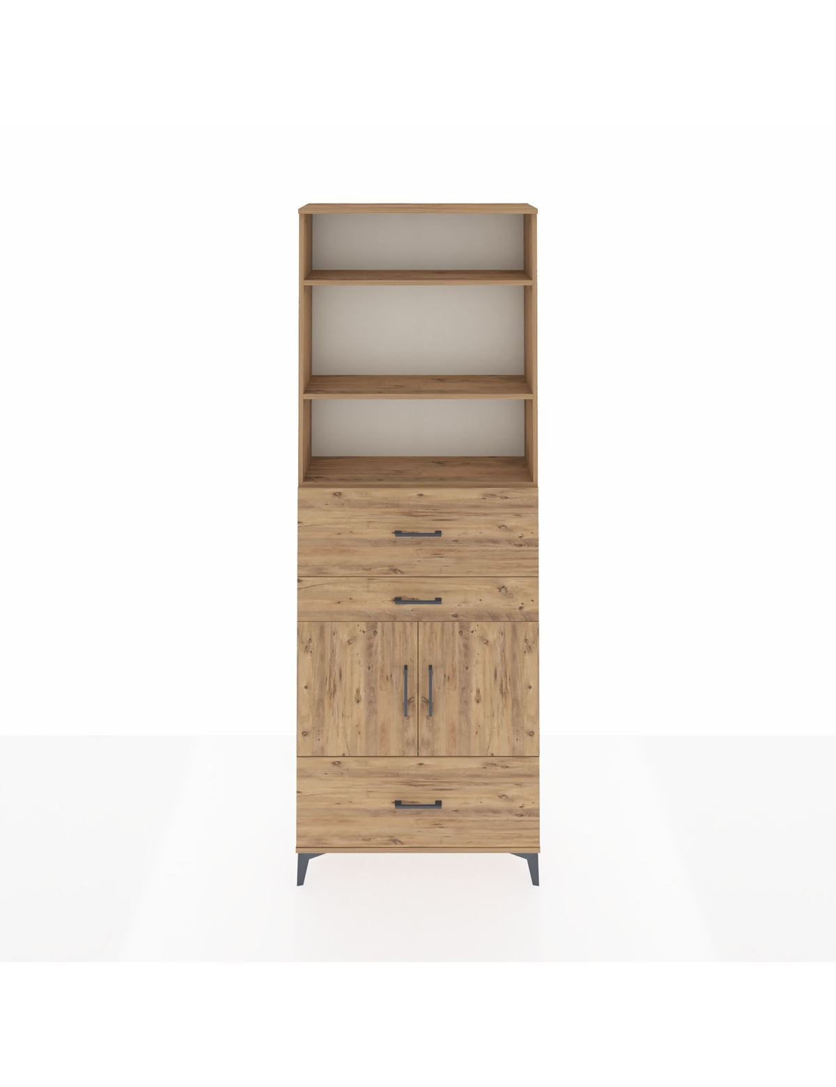 Arges Dolap 4 Raflı 3 Çekmeceli 2 Kapaklı 88x30x243 Çam-Çam