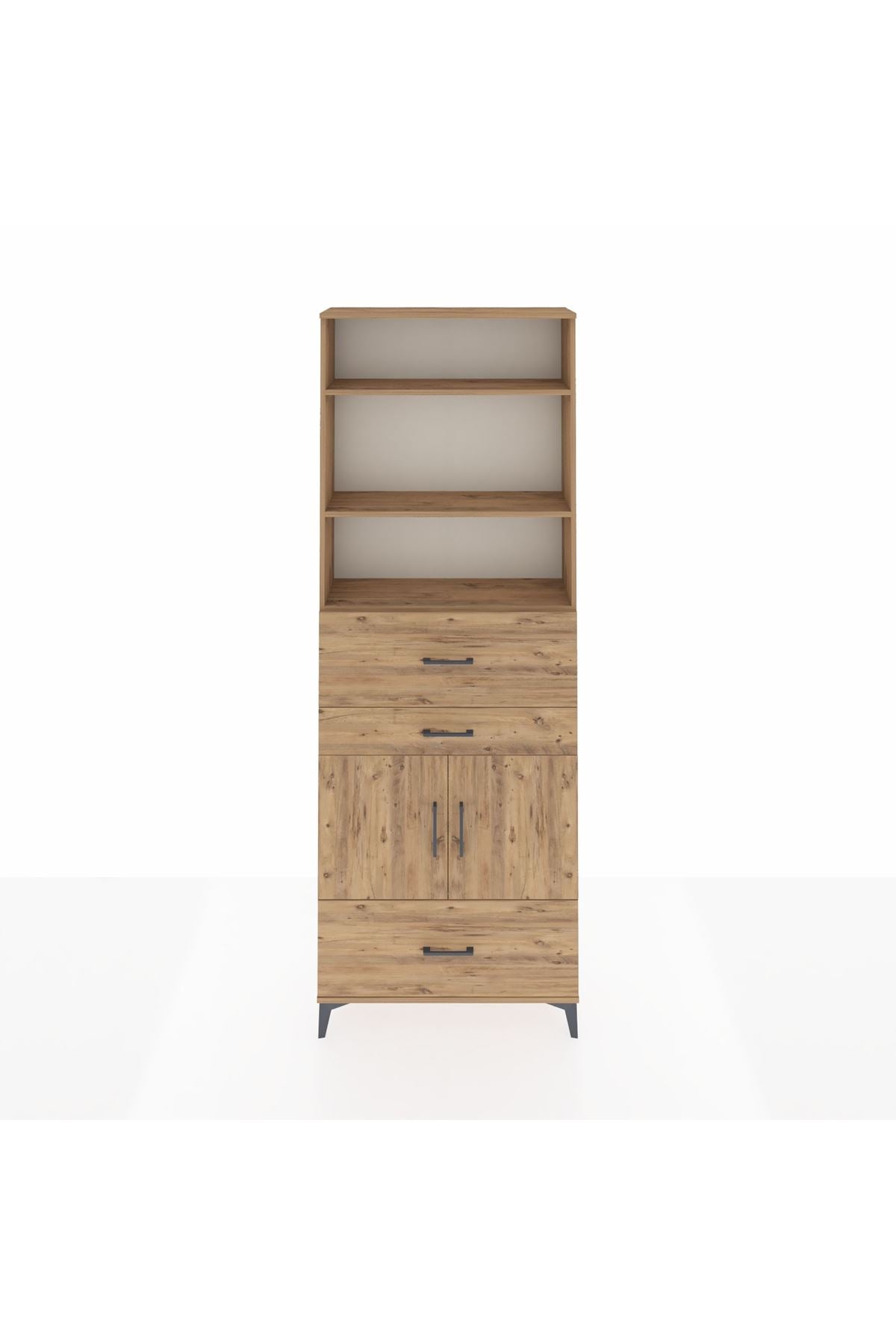 Arges Dolap 4 Raflı 3 Çekmeceli 2 Kapaklı 88x30x243 Çam-Çam