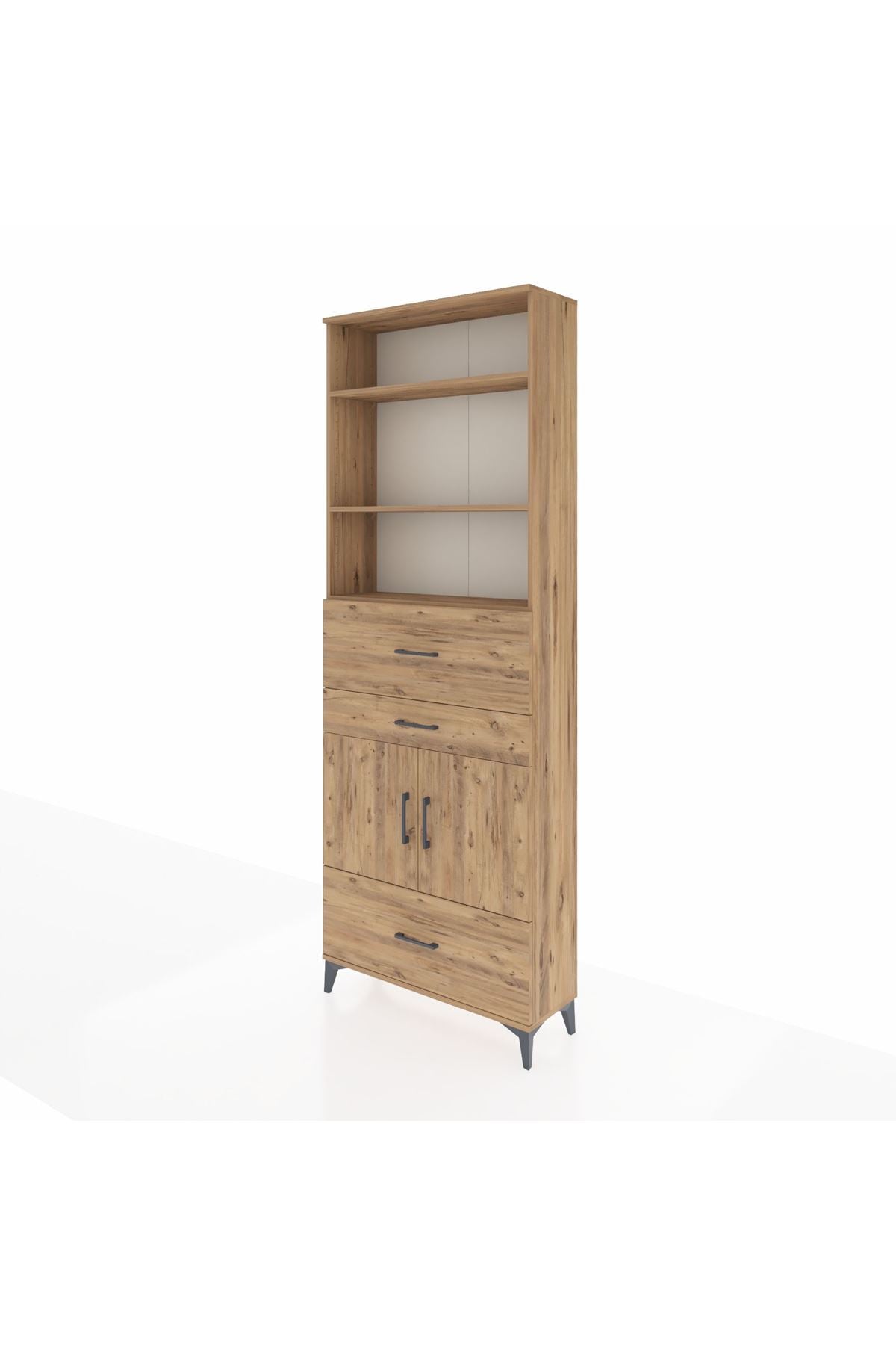 Arges Dolap 4 Raflı 3 Çekmeceli 2 Kapaklı 88x30x243 Çam-Çam