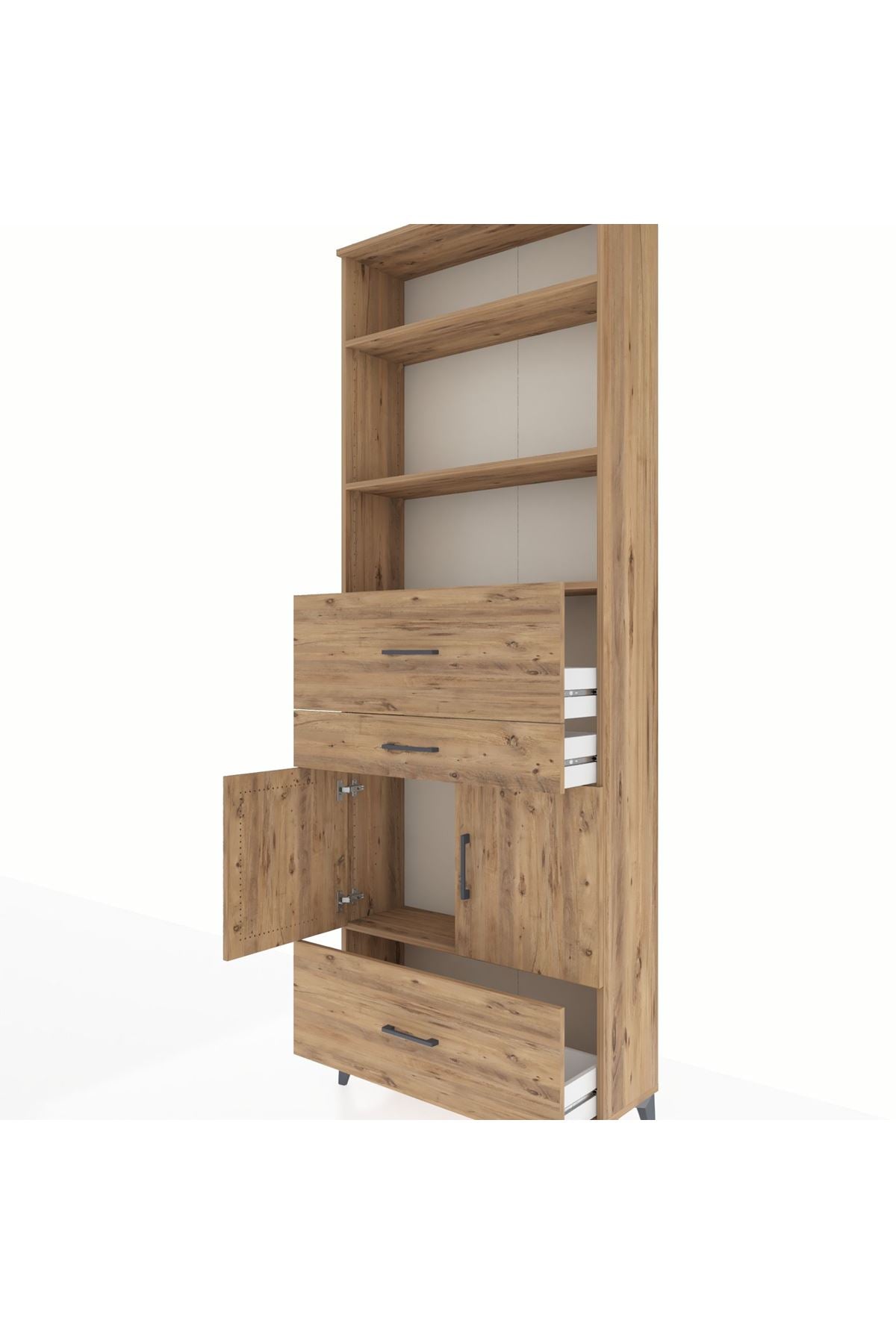 Arges Dolap 4 Raflı 3 Çekmeceli 2 Kapaklı 88x30x243 Çam-Çam