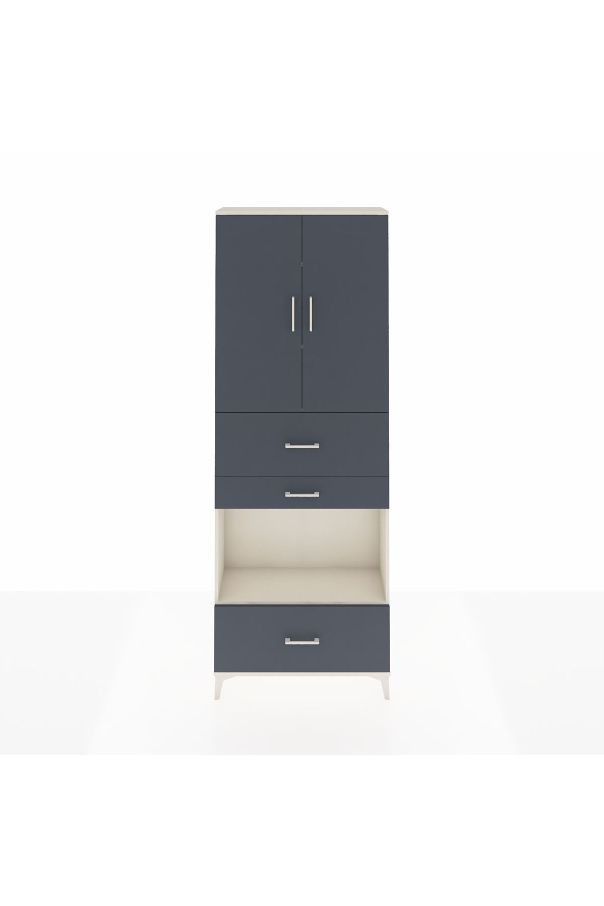 Arges Dolap 4 Raflı 3 Çekmeceli 2 Kapaklı 88x30x243 Aytaşı-Antrasit