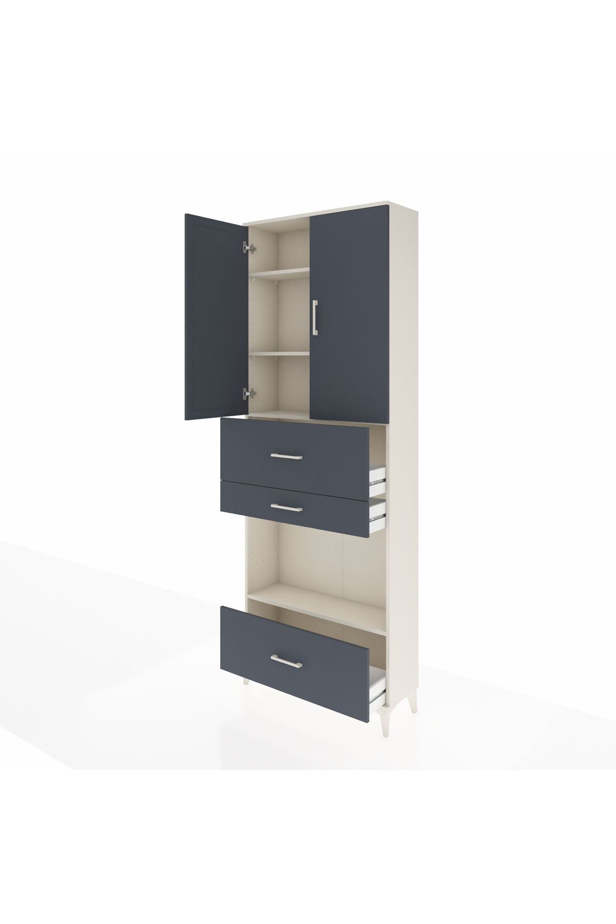 Arges Dolap 4 Raflı 3 Çekmeceli 2 Kapaklı 88x30x243 Aytaşı-Antrasit