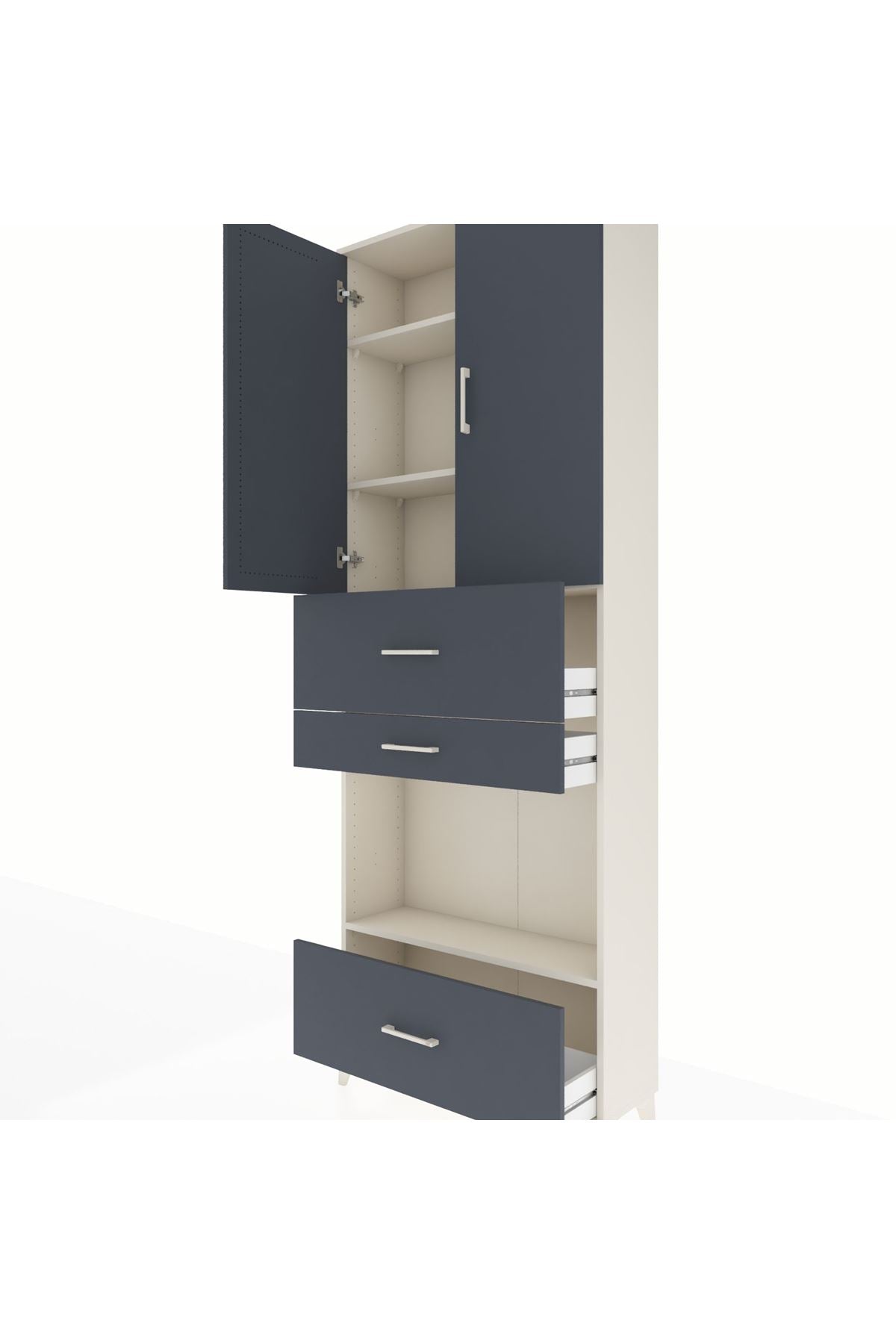 Arges Dolap 4 Raflı 3 Çekmeceli 2 Kapaklı 88x30x243 Aytaşı-Antrasit