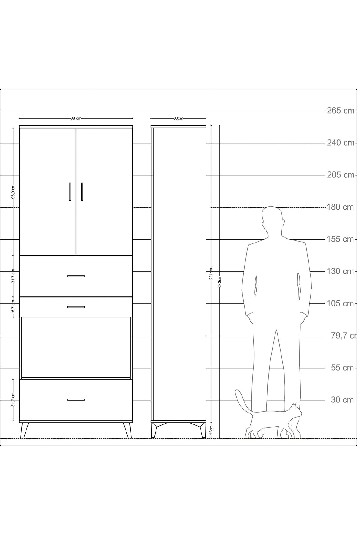 Arges Dolap 4 Raflı 3 Çekmeceli 2 Kapaklı 88x30x243 Aytaşı-Antrasit
