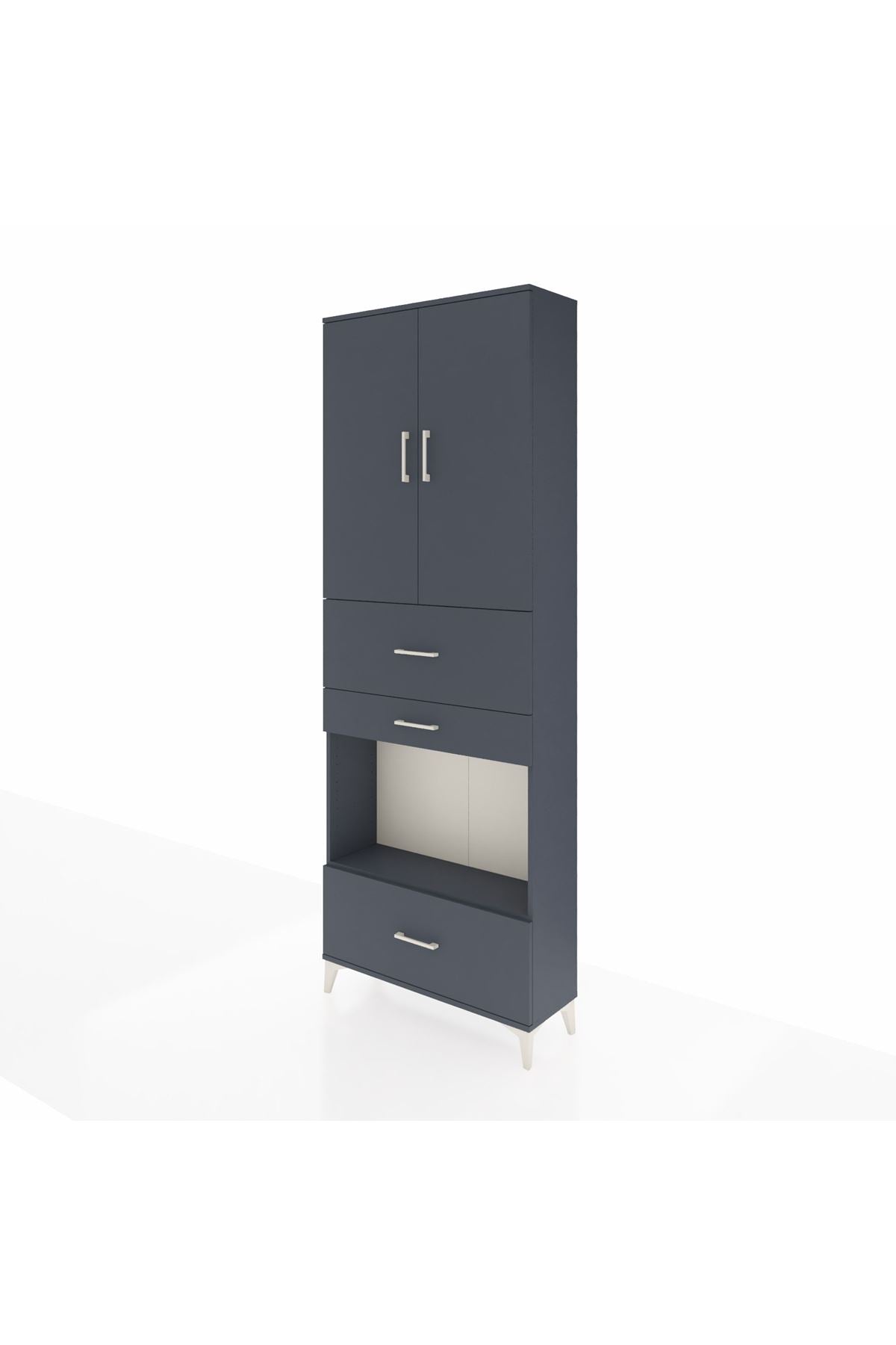 Arges Dolap 4 Raflı 3 Çekmeceli 2 Kapaklı 88x30x243 Antrasit-Antrasit