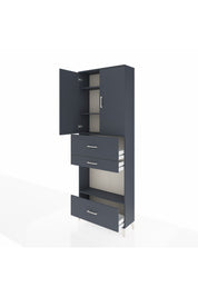 Arges Dolap 4 Raflı 3 Çekmeceli 2 Kapaklı 88x30x243 Antrasit-Antrasit