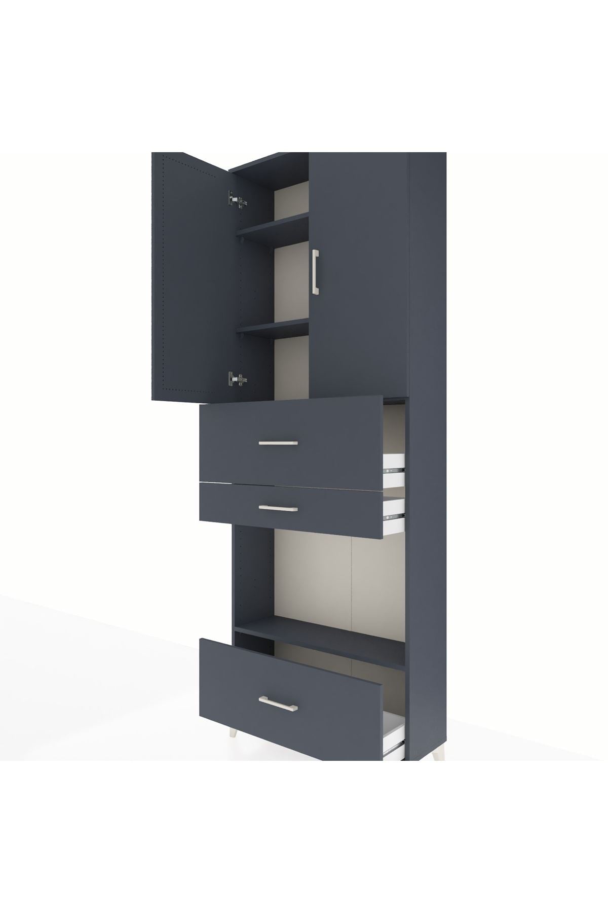 Arges Dolap 4 Raflı 3 Çekmeceli 2 Kapaklı 88x30x243 Antrasit-Antrasit