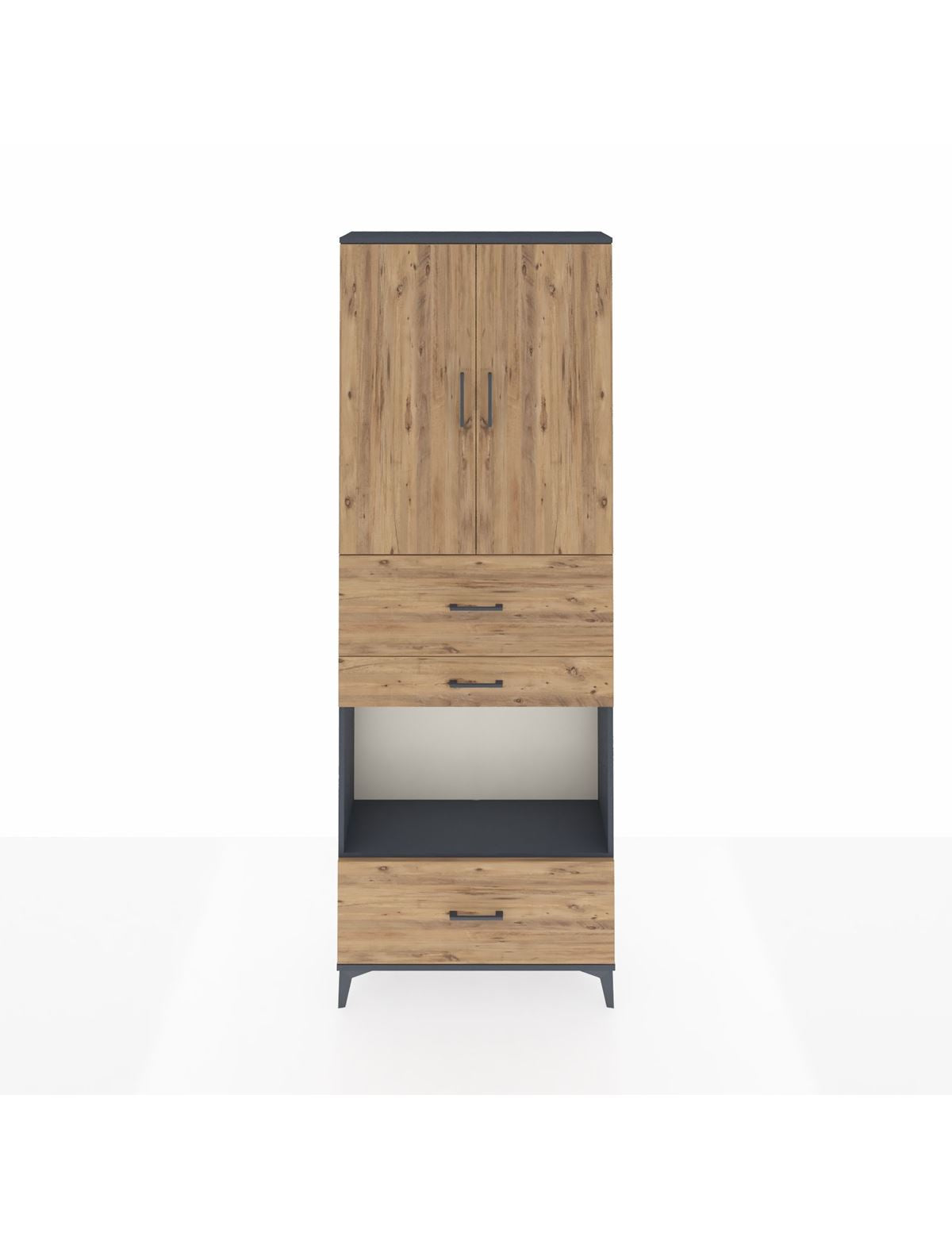 Arges Dolap 4 Raflı 3 Çekmeceli 2 Kapaklı 88x30x243 Antrasit-Çam