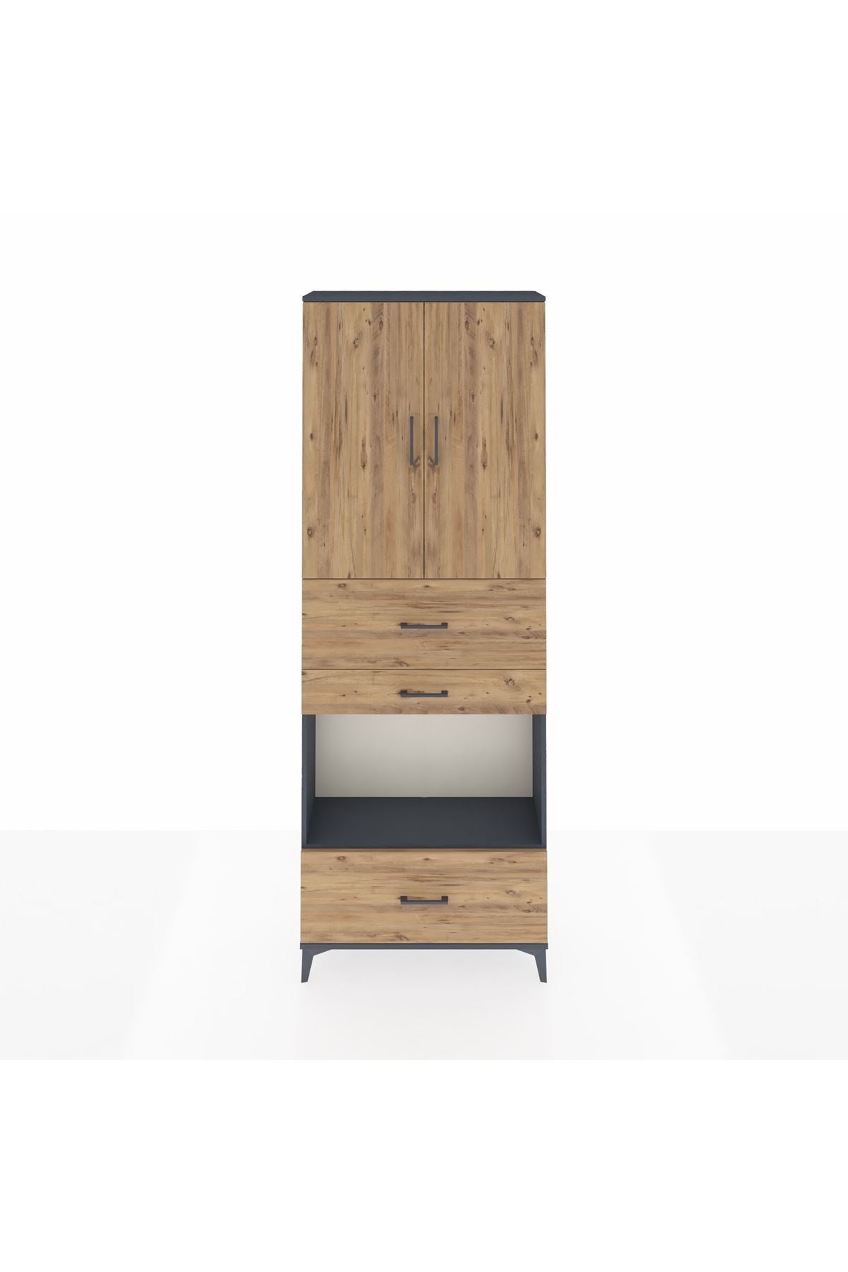 Arges Dolap 4 Raflı 3 Çekmeceli 2 Kapaklı 88x30x243 Antrasit-Çam