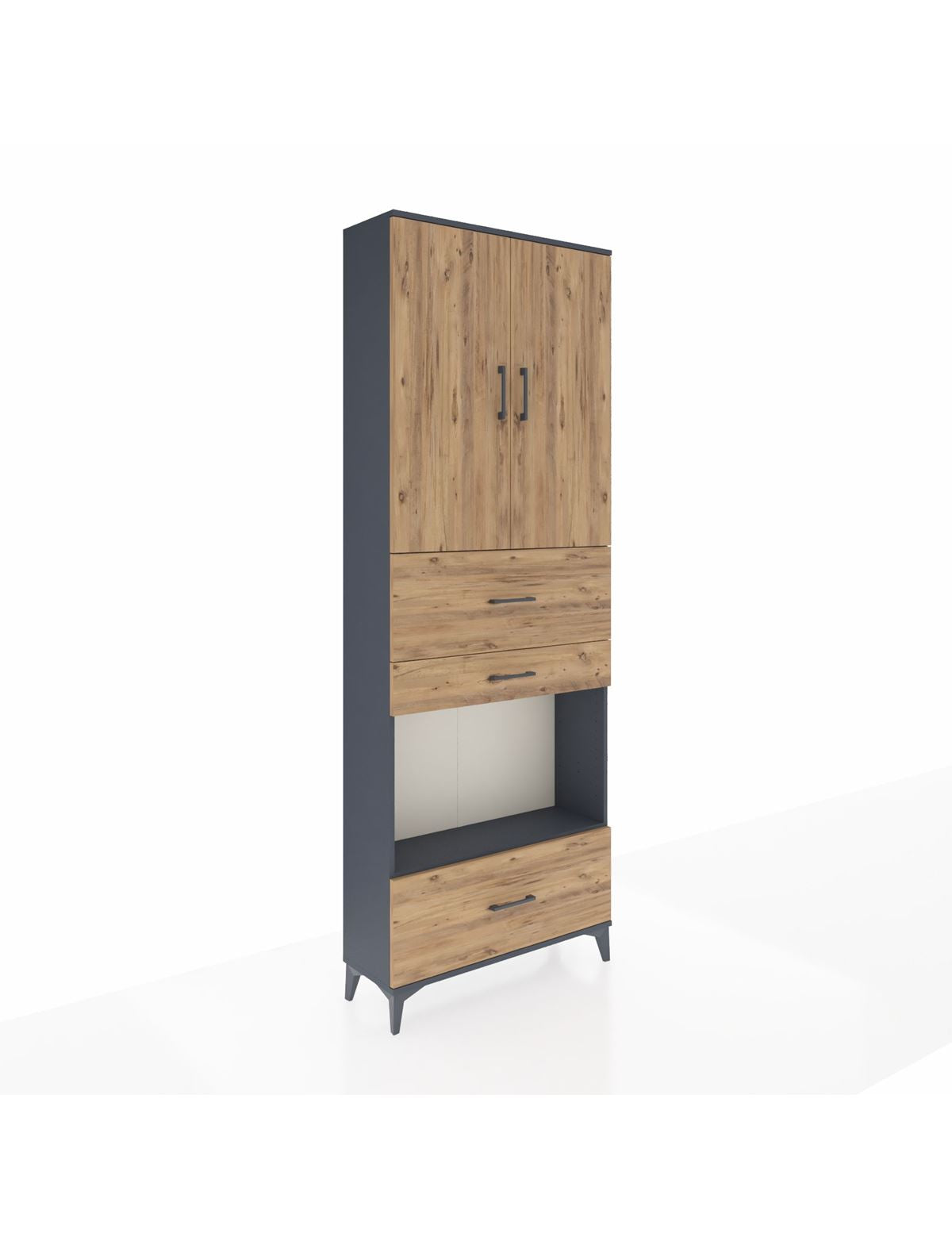 Arges Dolap 4 Raflı 3 Çekmeceli 2 Kapaklı 88x30x243 Antrasit-Çam