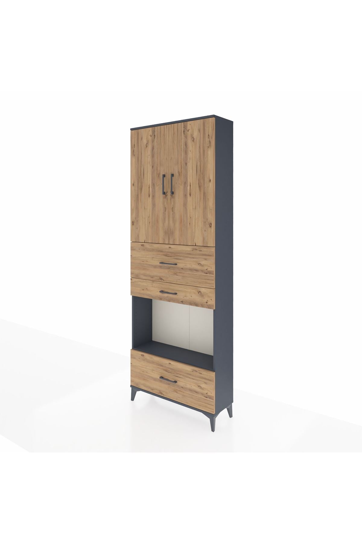 Arges Dolap 4 Raflı 3 Çekmeceli 2 Kapaklı 88x30x243 Antrasit-Çam