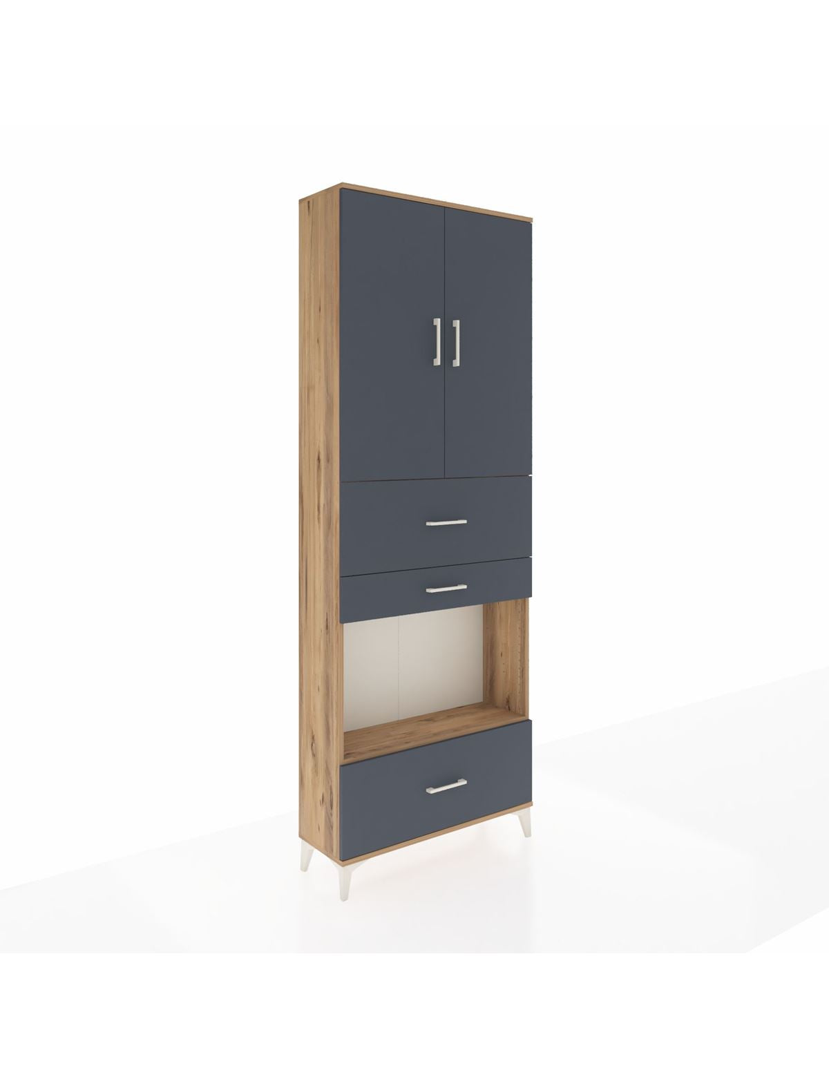 Arges Dolap 4 Raflı 3 Çekmeceli 2 Kapaklı 88x30x243 Çam-Antrasit