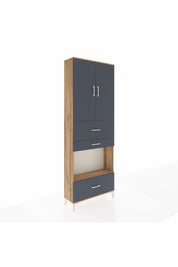 Arges Dolap 4 Raflı 3 Çekmeceli 2 Kapaklı 88x30x243 Çam-Antrasit