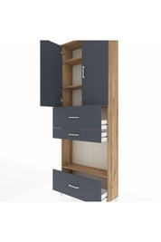 Arges Dolap 4 Raflı 3 Çekmeceli 2 Kapaklı 88x30x243 Çam-Antrasit