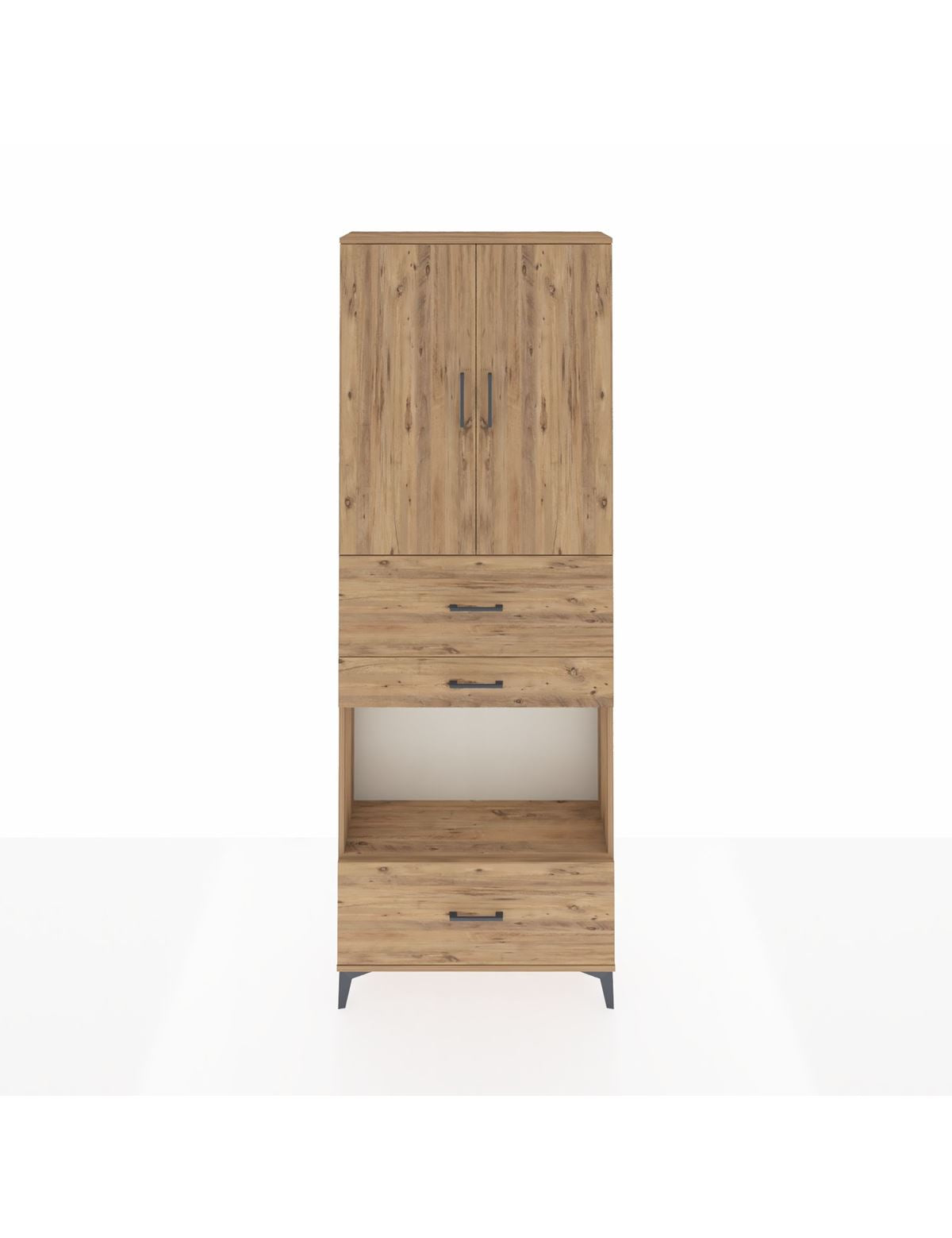 Arges Dolap 4 Raflı 3 Çekmeceli 2 Kapaklı 88x30x243 Çam-Çam