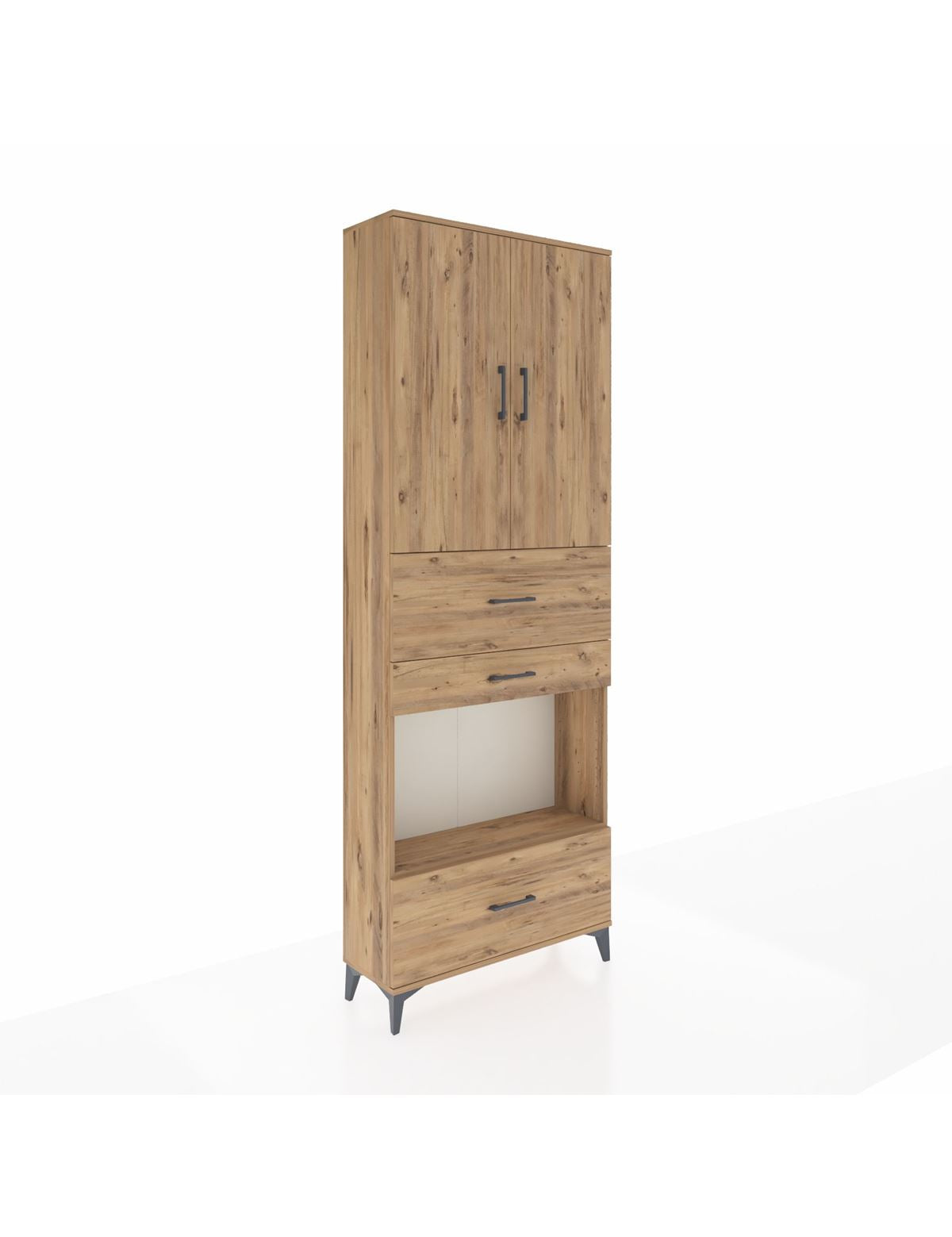 Arges Dolap 4 Raflı 3 Çekmeceli 2 Kapaklı 88x30x243 Çam-Çam