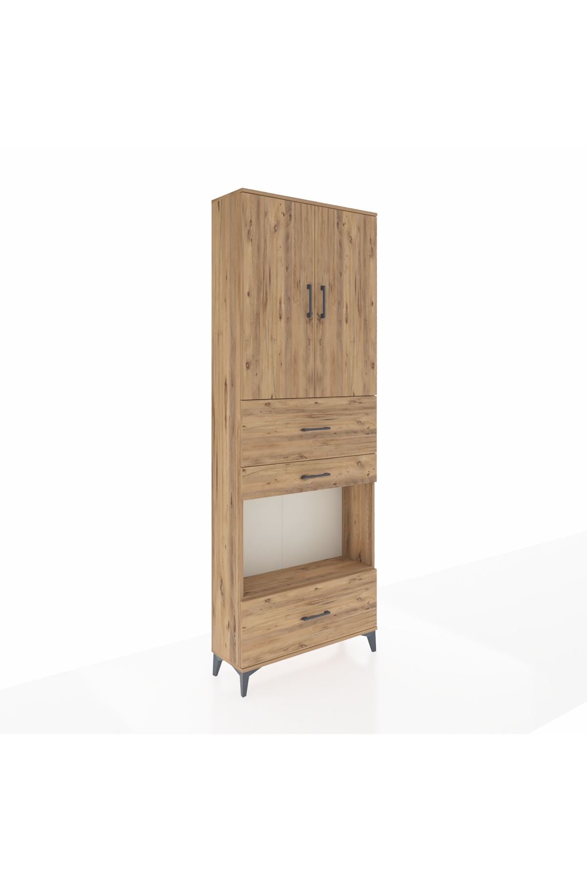 Arges Dolap 4 Raflı 3 Çekmeceli 2 Kapaklı 88x30x243 Çam-Çam