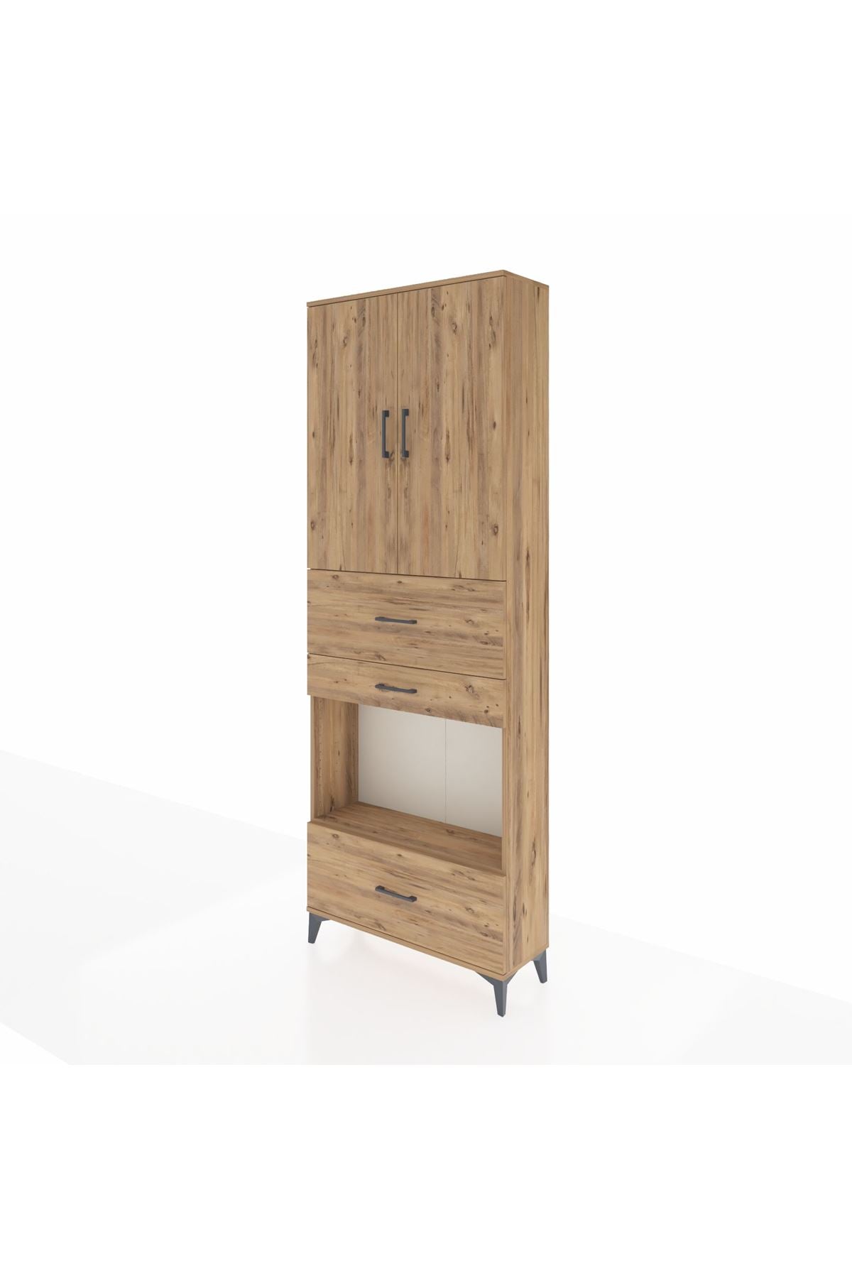 Arges Dolap 4 Raflı 3 Çekmeceli 2 Kapaklı 88x30x243 Çam-Çam