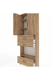 Arges Dolap 4 Raflı 3 Çekmeceli 2 Kapaklı 88x30x243 Çam-Çam