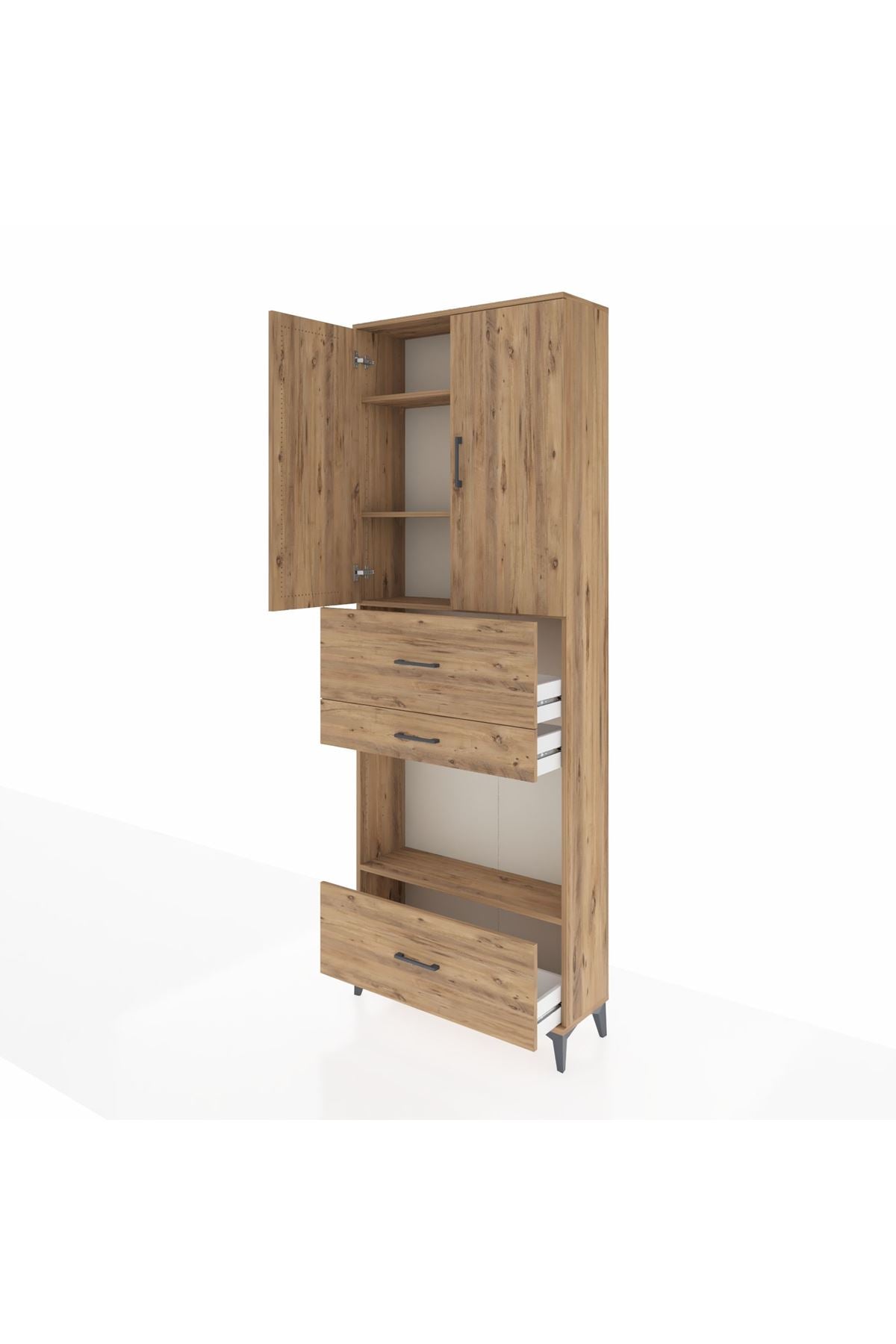 Arges Dolap 4 Raflı 3 Çekmeceli 2 Kapaklı 88x30x243 Çam-Çam